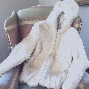 Girls' White Rabbit Fur Coat